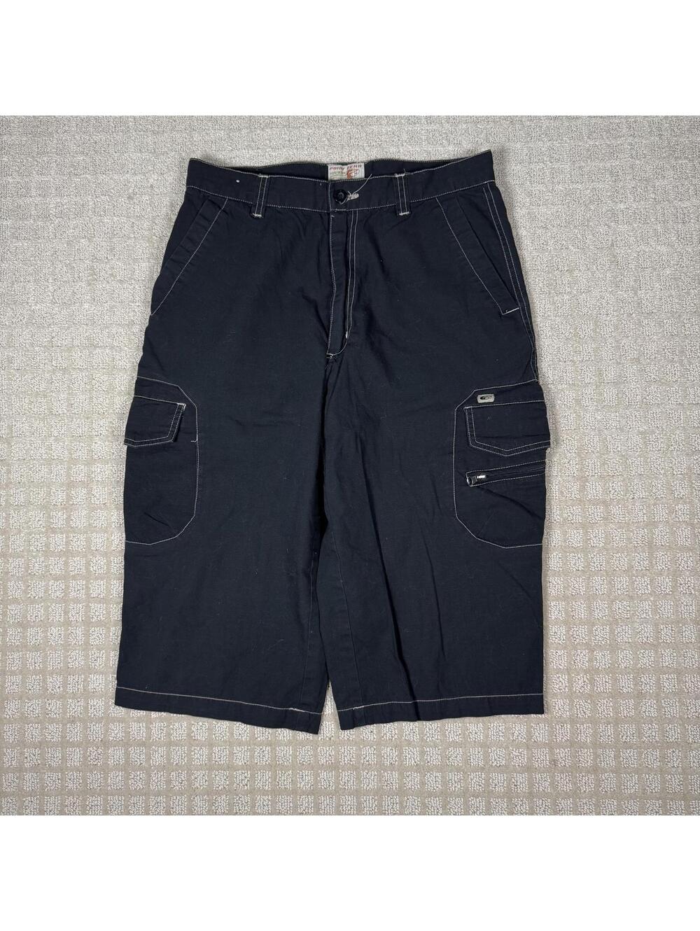 Y2K Point Zero Baggy Cargo Shorts 31 Black